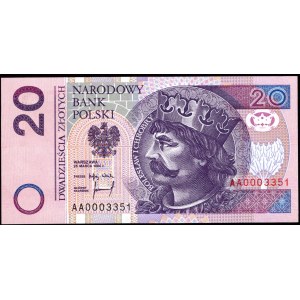 20 złotych 1994 - AA 0003351 - druk TDLR Londyn