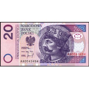 20 złotych 1994 - AA 0043494 - druk TDLR Londyn