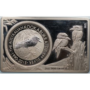 AUSTRALIA - 25 rocznica australijskiej Kookaburry 2015 - 3 uncje srebra - moneta + sztabka