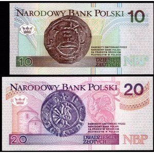 Zestaw banknotów z 1994 roku - 20 zł. + 10 zł. ten sam numer i seria AA0047584