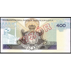 400 złotych 1996 - banknot studyjny PWPW - WZÓR tylko na rewersie