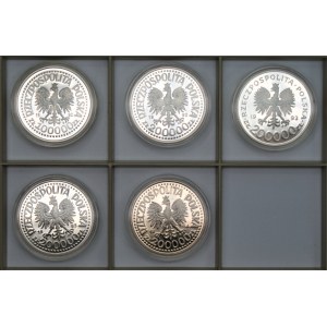 Monety kolekcjonerskie - 5 x 10,000 i 20,000 złotych (1992-1994) - Korfanty, Warneńczyk, Jagiellończyk, Zygmunt I Stary, Szczecin