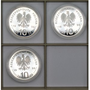 Monety kolekcjonerskie - 3 x 10 złotych 1996 - 40 rocznica Wydarzeń Poznańskich, Mikołajczyk, 200-lecie Mazurka Dąbrowskiego
