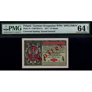 1/2 marki 1917 - Generał - perforacja Muster - PMG 64 NET- RZADKOŚĆ