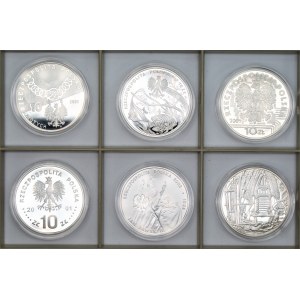 Monety kolekcjonerskie - 6 x 10 złotych (2001-2002) Jan III Sobieski, Trybunał Konstytucyjny, Jan Paweł II + inne