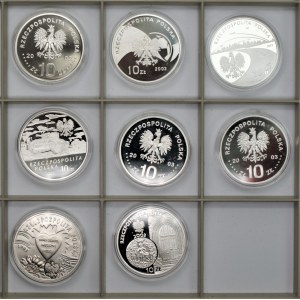 Monety kolekcjonerskie - 8 x 10 złotych (2002-2003) - Maczek, WOŚP, Leszczyński, August II MOcny + inne