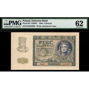 110 5 złotych 1940 - B - PMG 62 