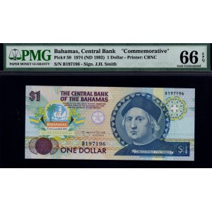 BAHAMY - 1 dolar 1974 (ND 1992) - PMG 66 EPQ