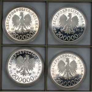 Monety kolekcjonerskie - 4 x 200.000 złotych (1990-1991) - Grot, Bór, Niedźwiadek, Torwid