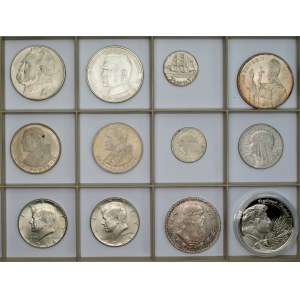 Zestaw srebrnych monet z II i III RP + zagraniczne oraz medal
