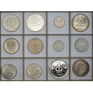 Zestaw srebrnych monet z II i III RP + zagraniczne oraz medal