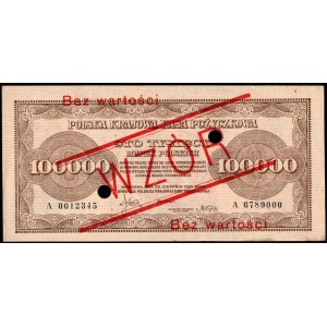 100 000 marek polskich 1923 - WZÓR - perforowany- A 0012345/A6789000