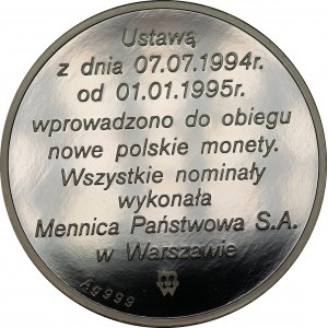 Złotogrosz 1995 - Ag 999, 31,1 gram