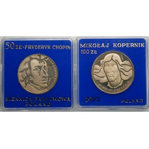 50 zł. 1972 Chopin + 100 zł. 1973 Kopernik - zestaw 2 monet próbnych