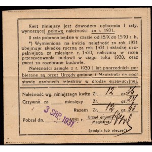 Kwit zapłaty składki ubezpieczenia 1931 - PZUW