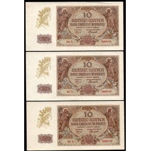 3 x 10 złotych 1940 - seria L - numeracja po kolei
