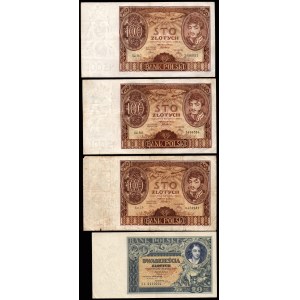 4 sztuki banknotów - 1 x 20 złotych 1931 + 3 x 100 złotych 1934