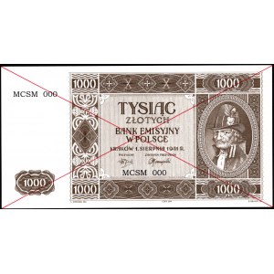 1000 złotych 1941 (2004) - MCSM 000 - PRÓBA - nakład 12 sztuk + certyfikat Czesława Miłczaka 