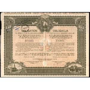 OBLIGACJA - 4 1/2 % pożyczki m.st. Warszawy 1931