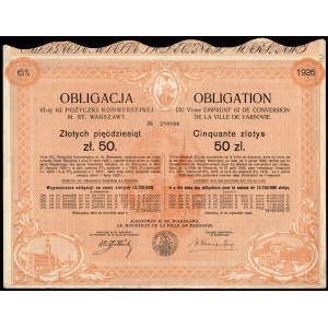 Pożyczka Konwersyjna m. st. Warszawy - obligacja 50 złotych 1926