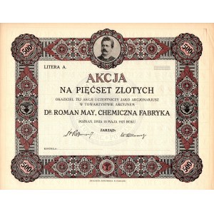 Dr Roman May - Chemiczna Fabryka - 500 złotych 1927 - bez numerów oraz podpisów