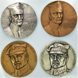 Medale - Gen. J. Dowbór Muśnicki i Gen. J. Haller - zestaw 4 sztuk
