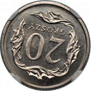 20 groszy 2000 - mint error - DESTRUKT - ODWROTKA około 190 stopni - rzadkie -NGC MS66