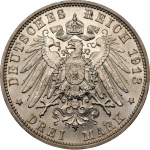 NIEMCY - Saksonia - Fryderyk August III - 3 marki, 1913 - (E) Muldenhütten
