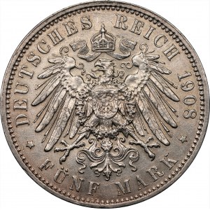 NIEMCY - Saksonia - Fryderyk August III - 5 marek 1908 (E) Muldenhütten
