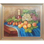 Maria Kowalczyk-Pożoga, Martwa natura- owoce na stole, 1994