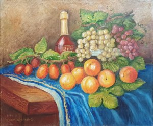 Maria Kowalczyk-Pożoga, Martwa natura- owoce na stole, 1994