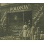 Spółdzielnia Spożywców Polonia Sp. z o.o. w Bydgoszczy , witryna sklepu z polskim orłem , bańki z mlekiem , dzieci [przed 1939r.] ,[AW]
