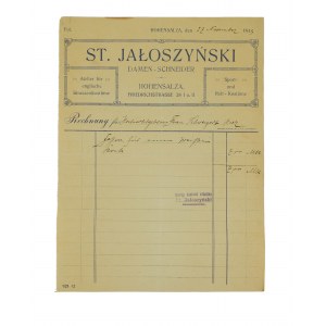 [INOWROCŁAW] St. Jałoszyński krawiec damski RACHUNEK z 1913r.