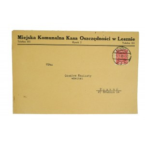 [LESZNO] Miejska Komunalna Kasa Oszczędności w Lesznie KOPERTA, 1933r.