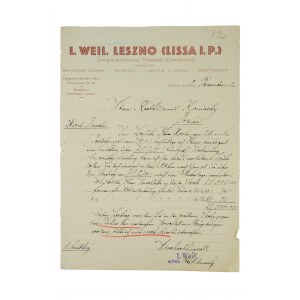 [LESZNO / WSCHOWA] L. Weil Spedycja międzynarodowa KORESPONDENCJA z 2 grudnia 1932r.