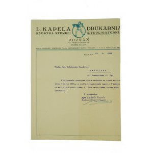 [POZNAŃ] L. Kapela Drukarnia Introligatornia Fabryka stempli KORESPONDENCJA z dnia 13.8.1932r.