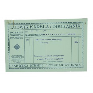 [POZNAŃ] Ludwik Kapela Drukarnia RACHUNEK za odezwy z dnia 26.3.1931r.