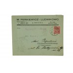 M. Perkiewicz Ludwikowo Fabryka ceramiczna , cegielnia i tartak RACHUNEK, KOPERTA i KWIT ZAPŁATY, maj 1935r.