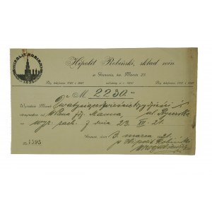 Hipolit Robiński Skład win w Poznaniu KWIT ZAPŁATY na kwotę 2230 marek, datowany 3 marca 1921r.