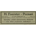 H. FOERSTER Poznań Specjalny zakład dostosowania okularów oraz skład przyborów naukowych, RACHUNEK datowany 28.10.1922r.