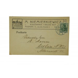 [POZNAŃ] M. Niemierkiewicz Księgarnia i skład nut POCZTÓWKA z korespondencją z dnia 28.VI.1910r.