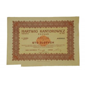 HARTWIG KANTOROWICZ Poznań Sp. Akc. Następca, akcja na sto złotych II emisja