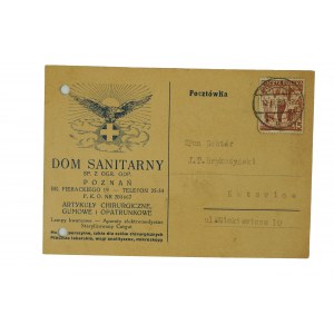 [POZNAŃ] Dom Sanitarny Sp. Z o.o. artykuły chirurgiczne, gumowe i opatrunkowe POCZTÓWKA z korespondencją 10 czerwca 1939r.