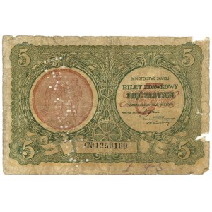 FAŁSZERSTWO Z EPOKI - 5 złotych 1925 - seria C z perforacją FAŁSZYWY