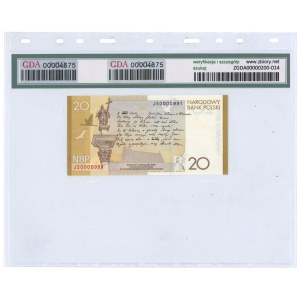 20 złotych 2009 - Juliusz Słowacki - niski numer 0000991 - GDA 67 EPQ