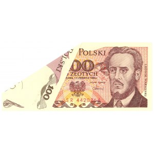 100 złotych 1986 - seria SR - zagięcie podczas cięcia