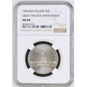 PRL, 50 złotych 1983 150 Lat Teatru Wielkiego (Teatr Wielki) NGC MS68 TOP POP
