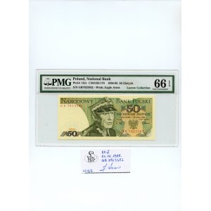 50 złotych 1988 seria GB, PMG 66 EPQ, banknot z kolekcji LUCOW wraz z odręcznie wyposaną karteczką