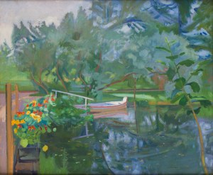 Stanisław Podgórski (1882 Kałusz, Ukraina - 1964 Nowy Wiśnicz), Nasturcje nad stawem, 1913