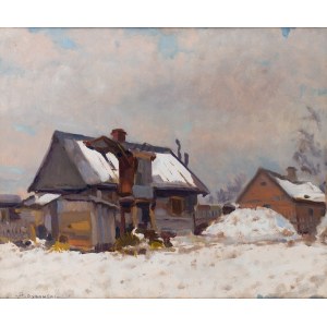Stanisław Dybowski (1895 Warszawa - 1956 Warszawa), Pejzaż zimowy z chatami